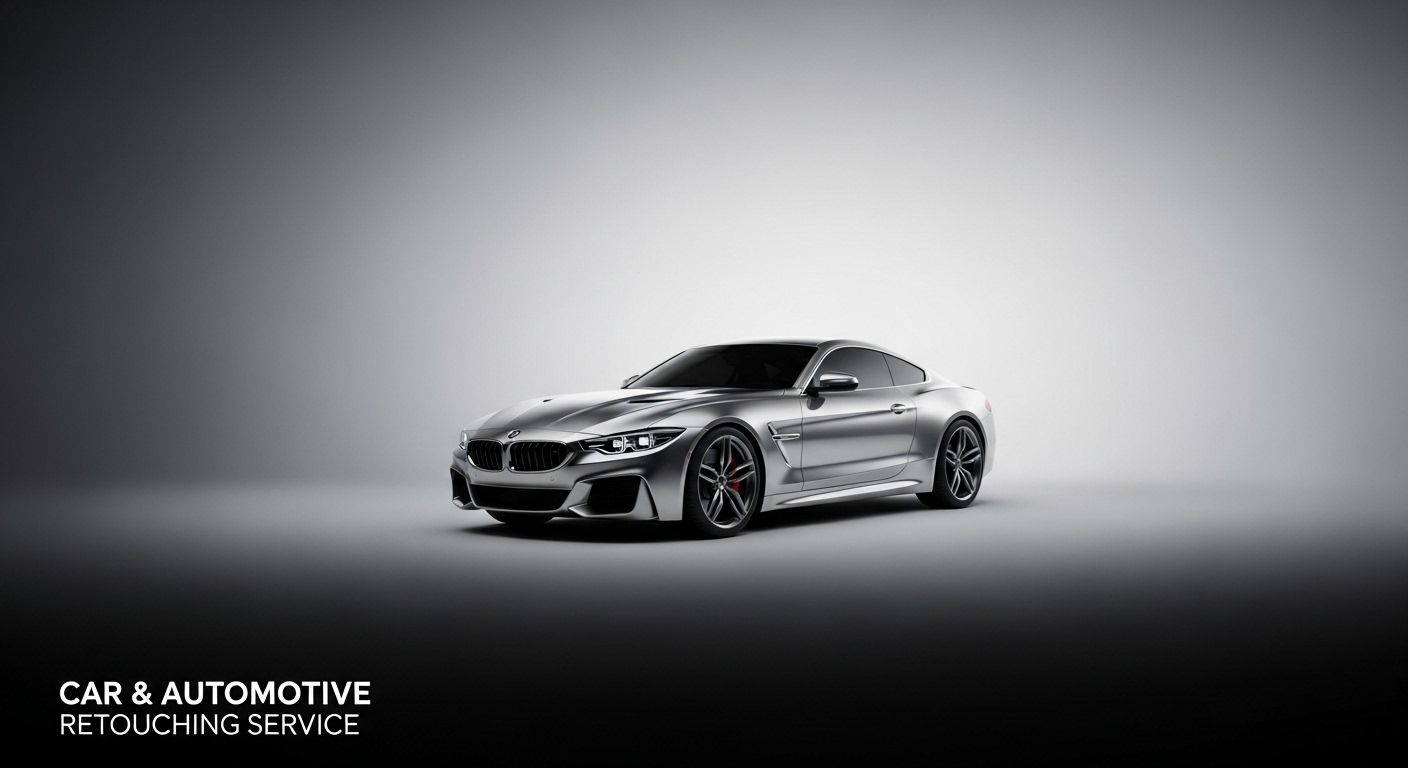 Example of a black sports car with a perfect background replacement, showing flawless exterior retouching.